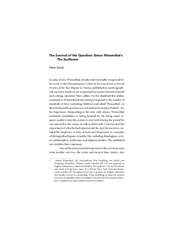 (PDF) Simon Wiesenthal's The Sunflower Peter Banki Academia.edu