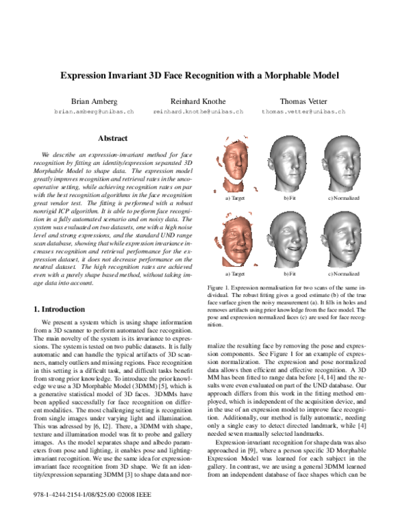 (PDF) Expression invariant 3D face recognition with a morphable model