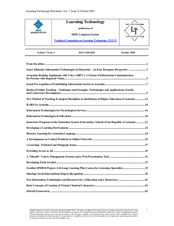 PDF) Learning Technology Newsletter, Vol. 7 Issue 4, October