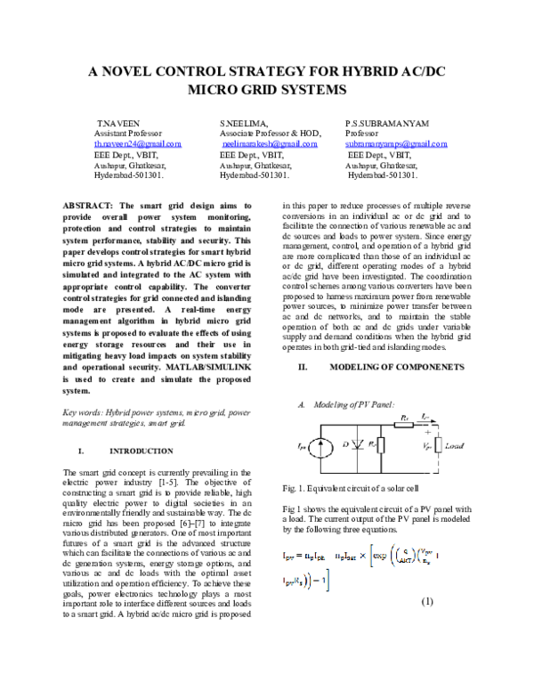 (DOC) A NOVEL CONTROL STRATEGY FOR HYBRID AC/DC MICRO GRID SYSTEMS