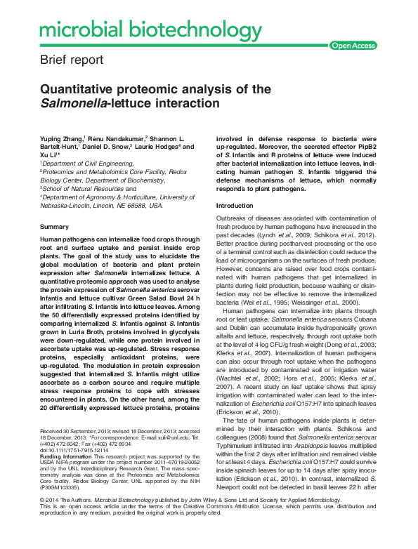 (PDF) Quantitative proteomic analysis of the Salmonella-lettuce interaction