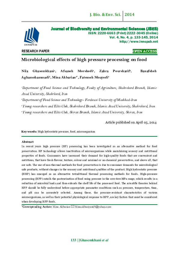 (PDF) Microbiological effects of high pressure processing on food.