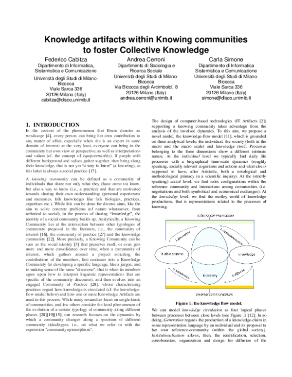 (PDF) Knowledge artifacts within Knowing communities to foster ...