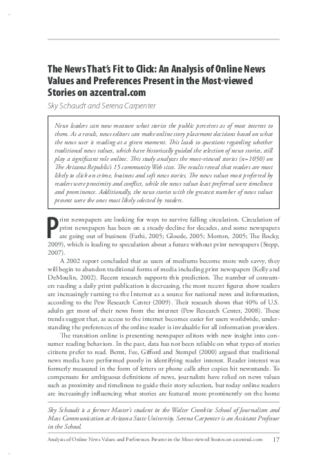 Pdf The News That S Fit To Click An Analysis Of Online News Values And Preferences Present In The Most Viewed Stories On Azcentral Com Serena Miller Carpenter Academia Edu