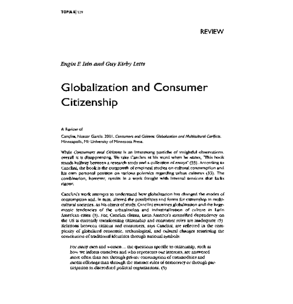 Pdf Globalization And Consumer Citizenship