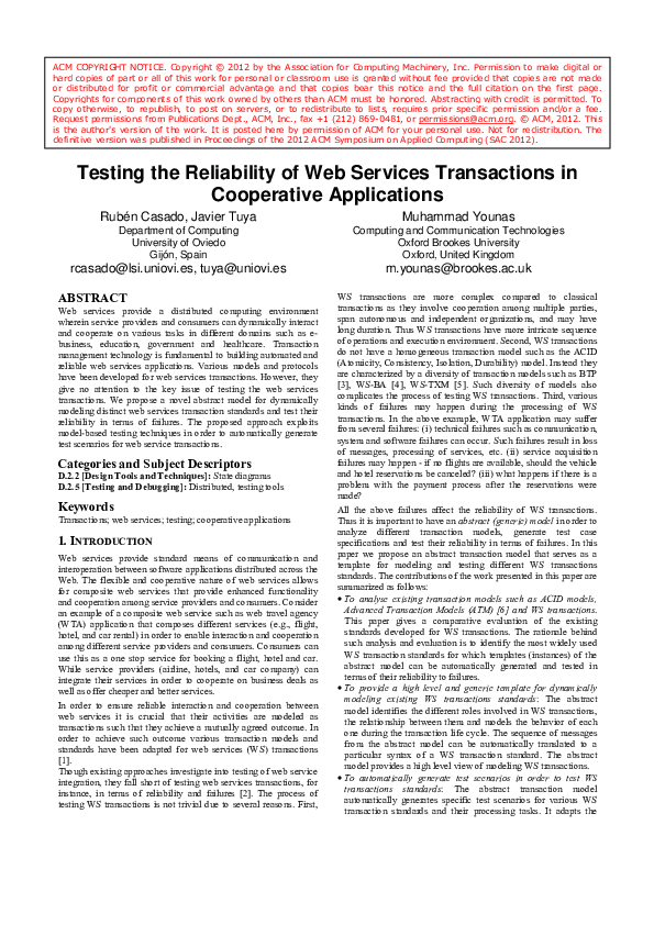 (PDF) Testing the Reliability of Web Services Transactions in ...