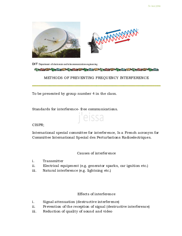 (PDF) METHODS OF PREVENTING FREQUENCY INTERFERENCE