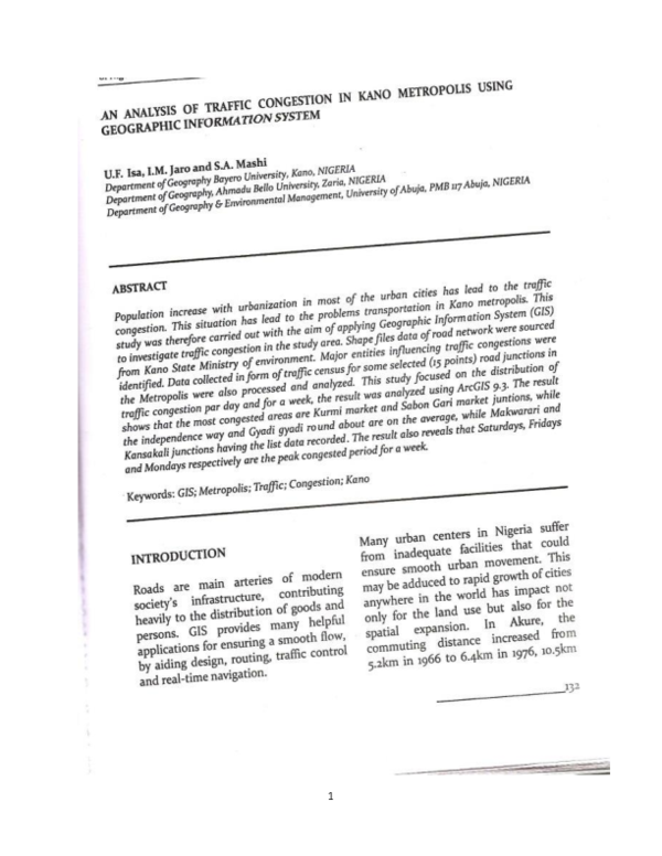 (PDF) ANALYSIS OF TRAFFIC CONGESTION USING GIS IN KANO