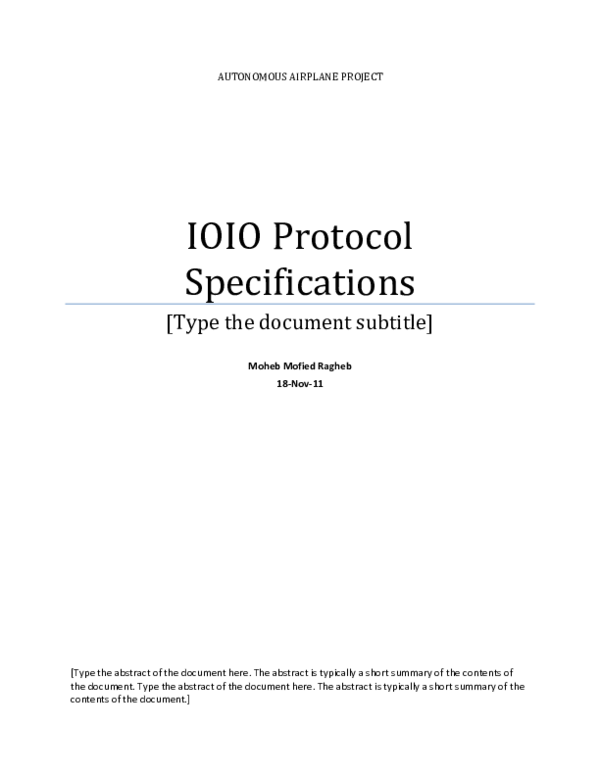 (DOC) Autonomous Airplane project IOIO Protocol Specifications