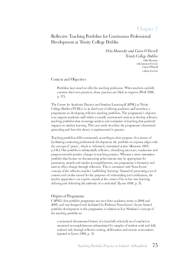 (PDF) Reflective Teaching Portfolios for Continuous Professional ...