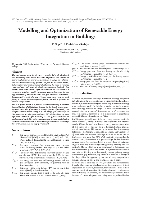 (PDF) Modelling and Optimization of Renewable Energy Integration in ...
