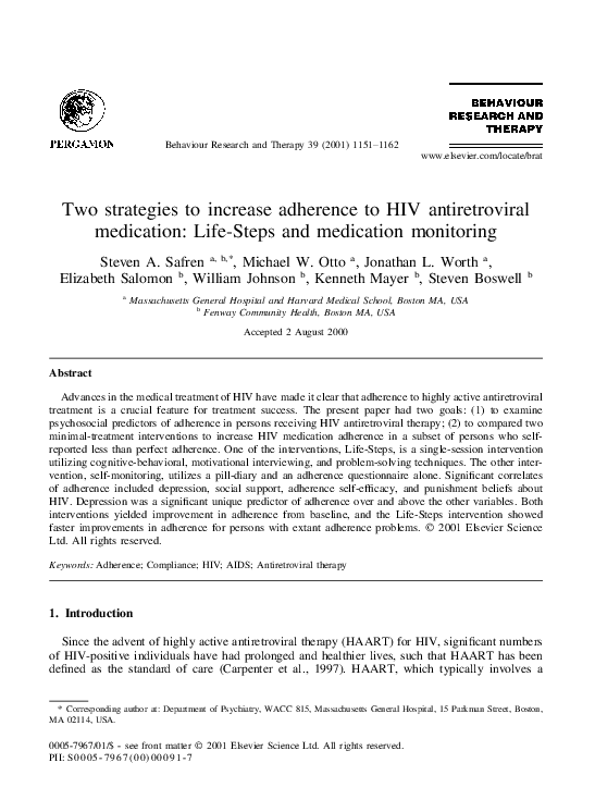 (PDF) Two strategies to increase adherence to HIV antiretroviral