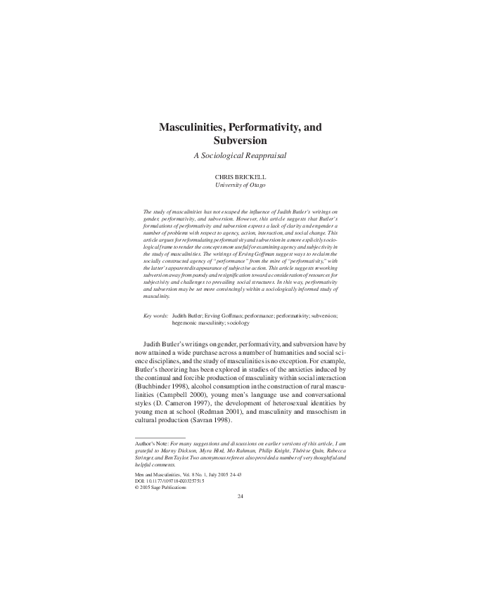 (PDF) Masculinities, Performativity and Subversion: A Sociological ...
