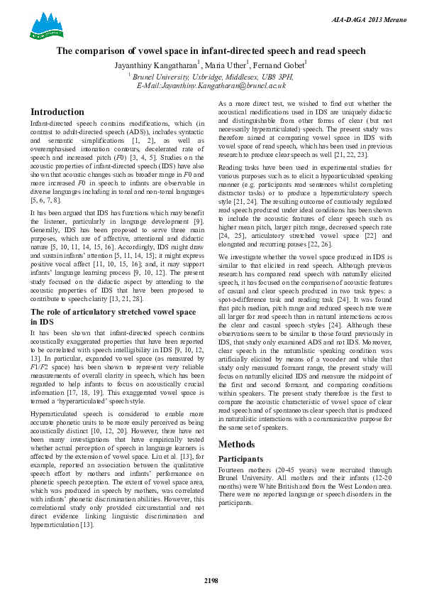 (PDF) The comparison of vowel space in infant-directed speech and read ...