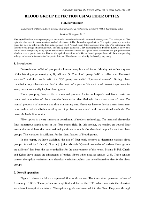 (PDF) BLOOD GROUP DETECTION USING FIBER OPTICS