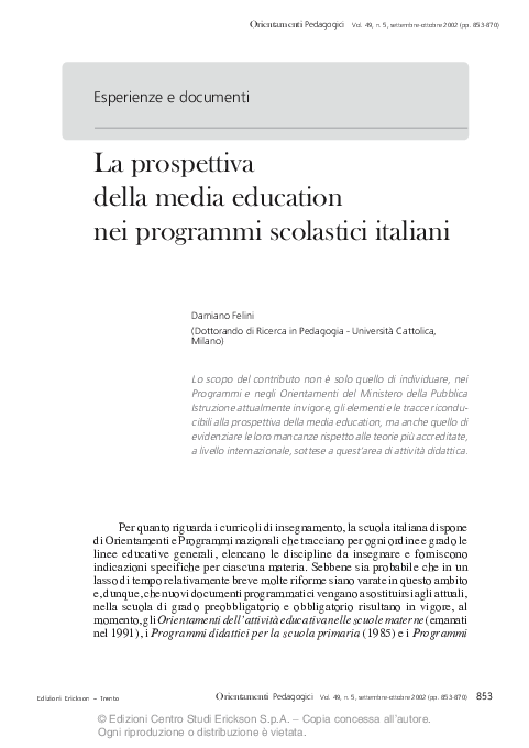 Pdf La Prospettiva Della Media Education Nei Programmi Scolastici