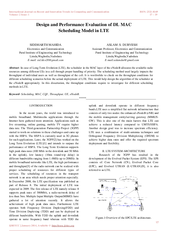(PDF) Design and Performance Evaluation of DL MAC Scheduling Model in LTE