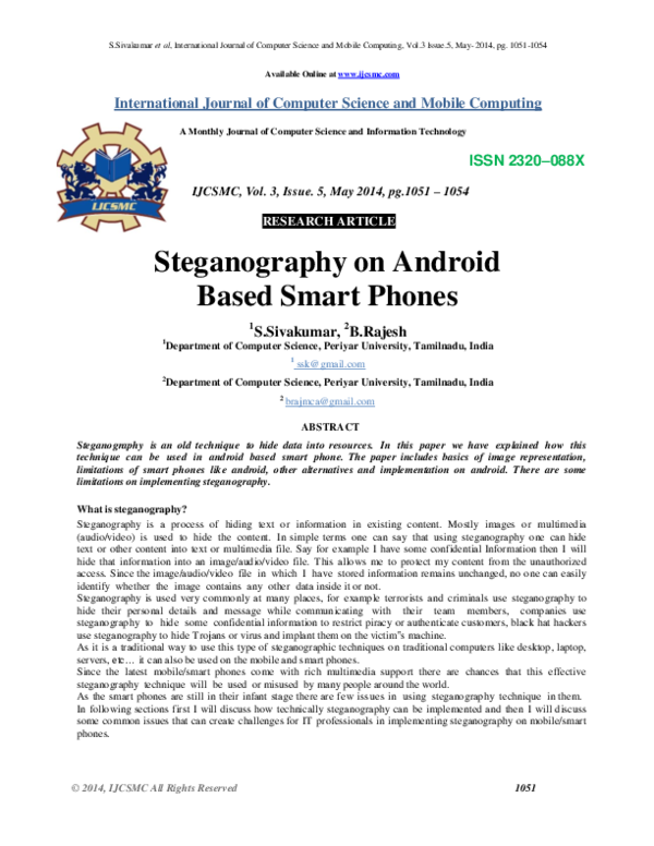 (PDF) Steganography on Android Based Smart Phones
