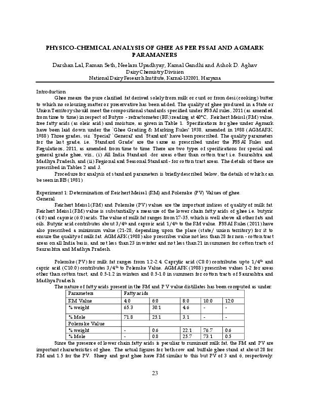 (PDF) PHYSICOCHEMICAL ANALYSIS OF GHEE AS PER FSSAI AND AGMARK
