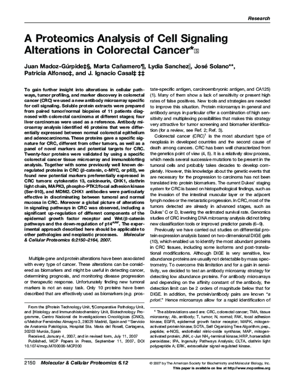 (PDF) A Proteomics Analysis of Cell Signaling Alterations in Colorectal ...