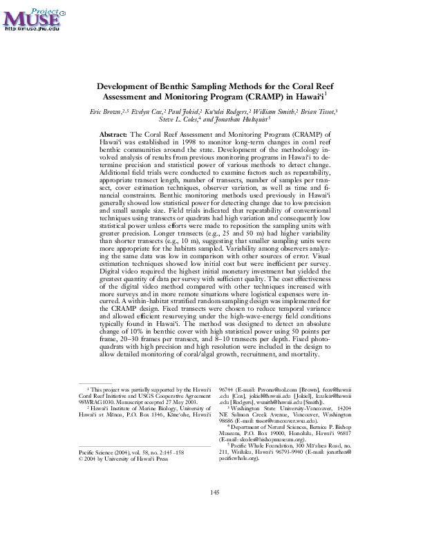 (PDF) Development of Benthic Sampling Methods for the Coral Reef ...