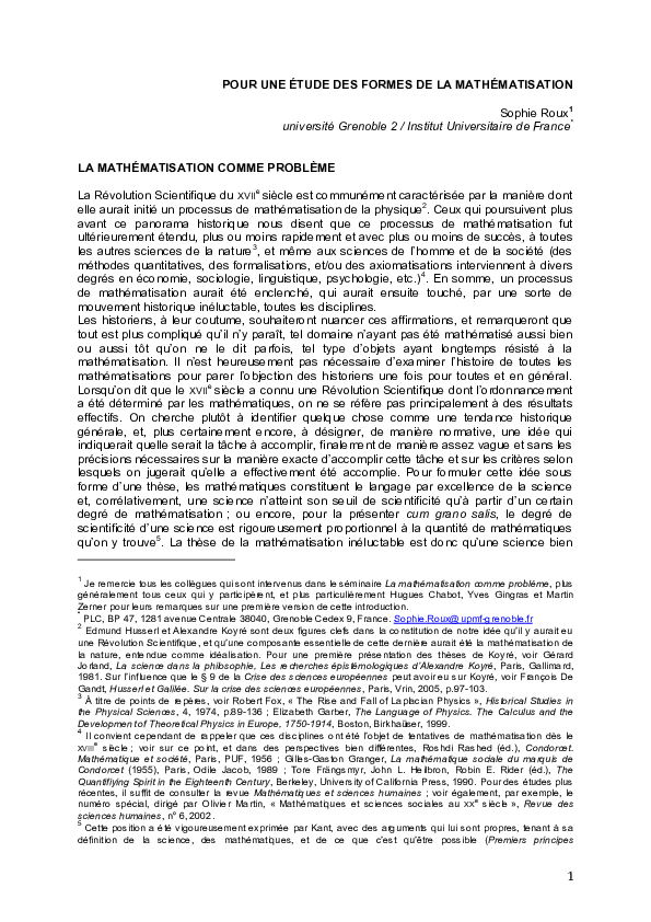 INtroduction à La mathématisation comme problème