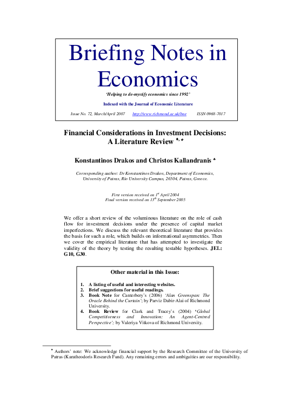 PDF) Financial Considerations in Investment Decisions: A 