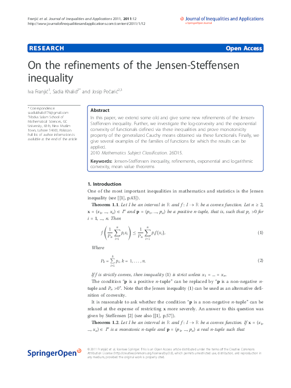 (PDF) On the Refinements of Jensen-Steffensen Inequality