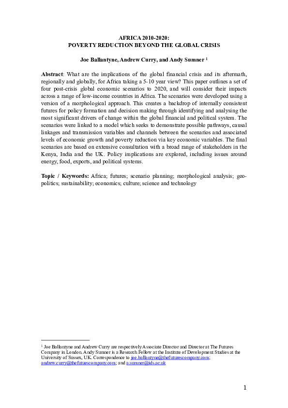 (PDF) AFRICA 2010-2020: POVERTY REDUCTION BEYOND THE GLOBAL CRISIS
