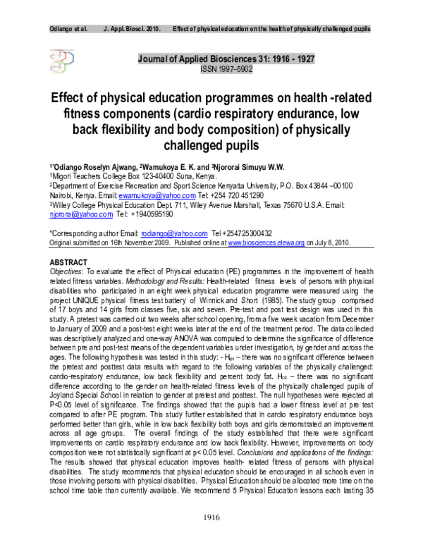 (PDF) Effect of physical education programmes on health -related ...