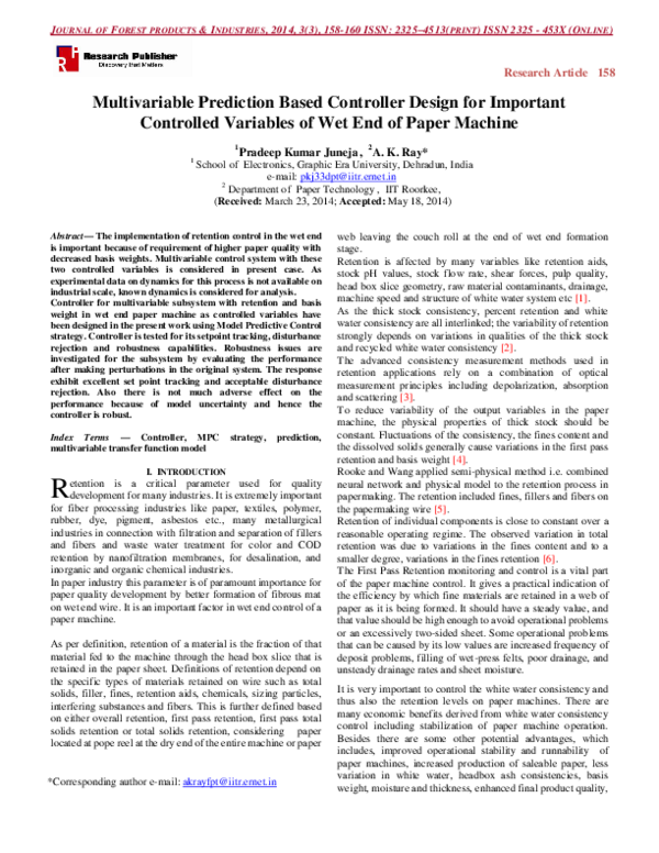 (PDF) Multivariable Prediction Based Controller Design for Important ...