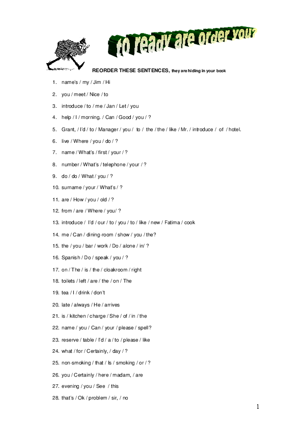 (PDF) REORDER THESE SENTENCES, they are hiding in your book BERNA