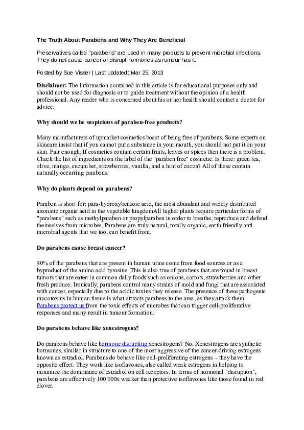 The Truth About Parabens and Why They Are Beneficial Sue Visser