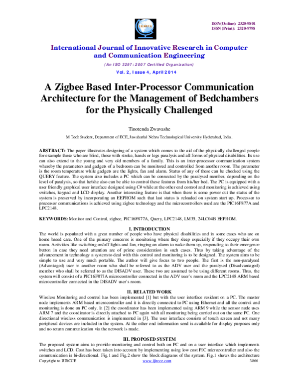(PDF) A Zigbee Based Inter-Processor Communication Architecture for the ...