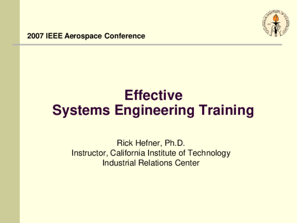 (PDF) Effective Systems Engineering Training