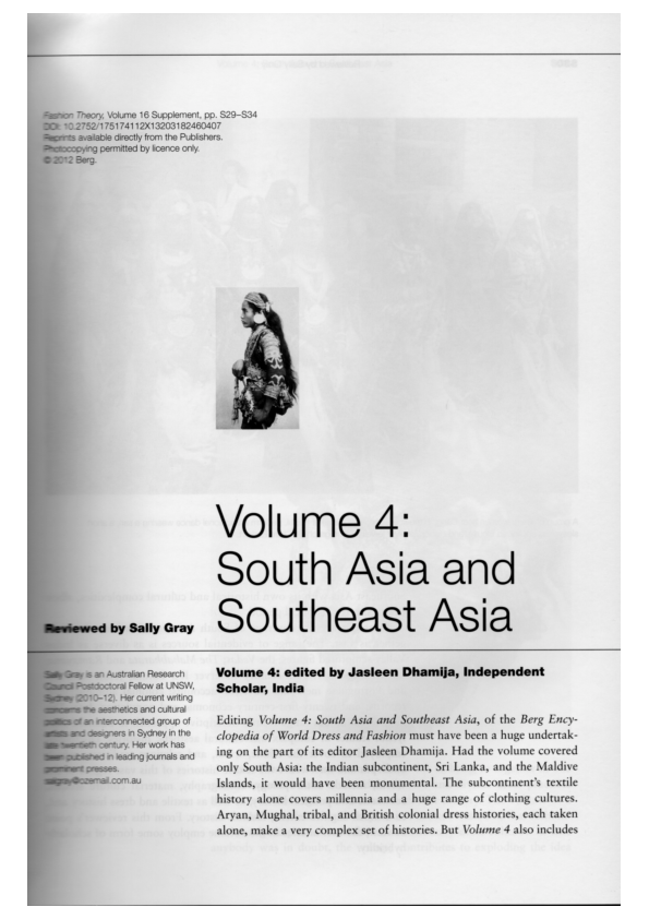 PDF) Gray, Sally S. C. (2012) 'The Berg Encyclopedia of World Fashion and  Dress, Vol 4, South and South East Asia', Book Review, Fashion Theory,  Vol.16, Supplement, S29-S34.