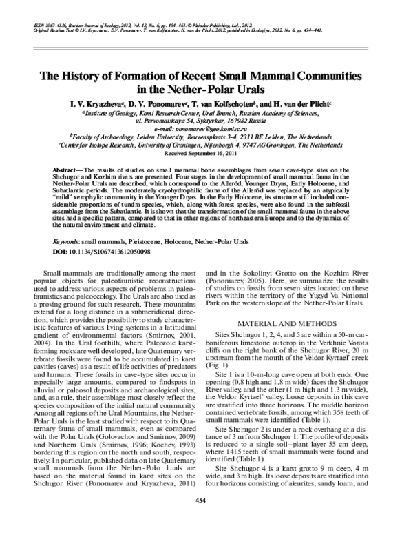 (PDF) The History of Formation of Recent Small Mammal Communities in ...