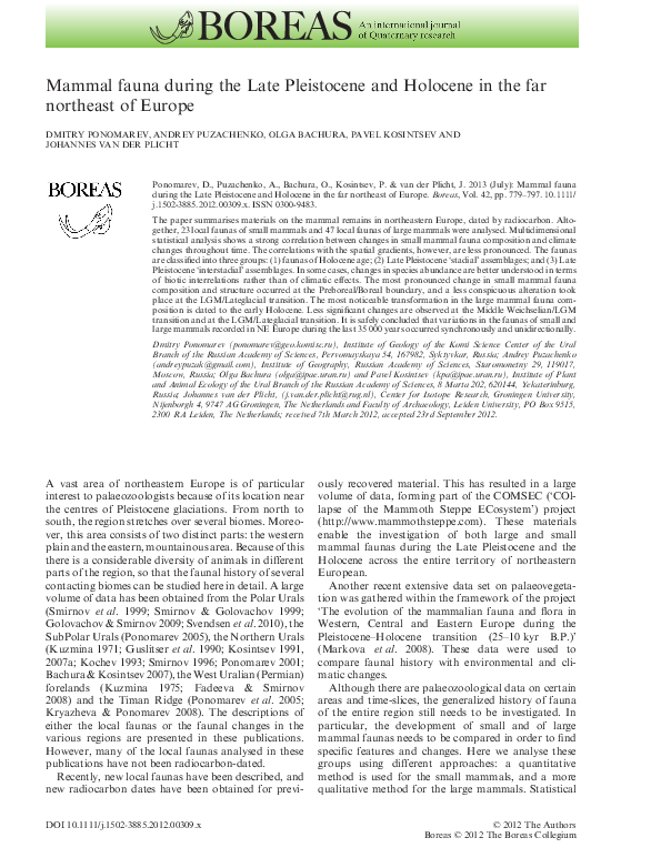 (PDF) Mammal fauna during the Late Pleistocene and Holocene in the far ...