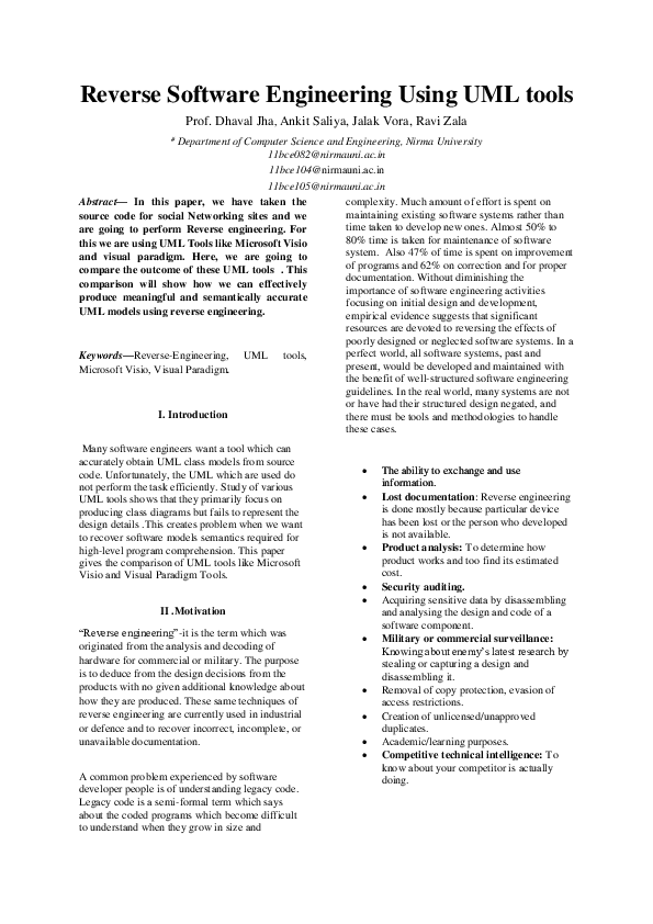 (PDF) Reverse Software Engineering Using UML tools