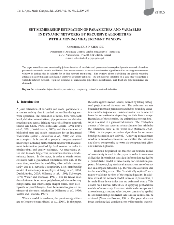 (PDF) SET MEMBERSHIP ESTIMATION OF PARAMETERS AND VARIABLES IN DYNAMIC ...