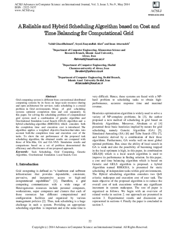(PDF) A Reliable and Hybrid Scheduling Algorithm based on Cost and Time ...