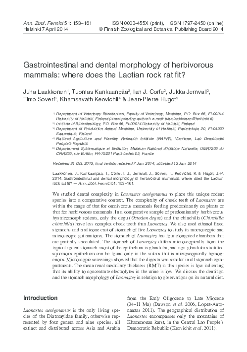 (PDF) Gastrointestinal and dental morphology of herbivorous mammals ...
