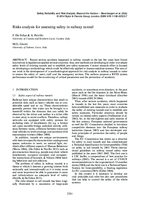 Risks analysis for assessing safety in railway tunnel