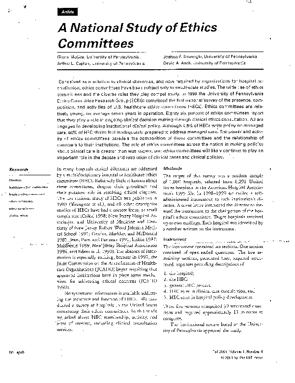 (PDF) A National Study of Ethics Committees