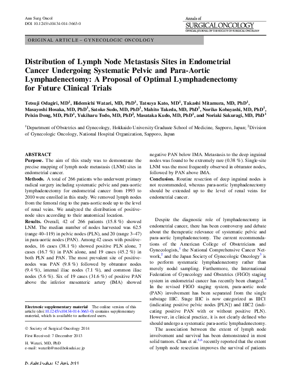 (PDF) Distribution of Lymph Node Metastasis Sites in Endometrial Cancer ...
