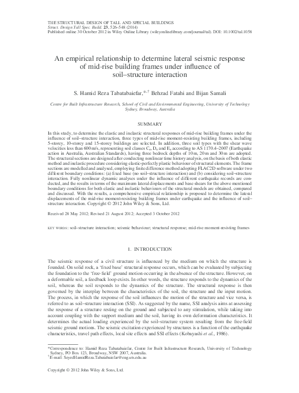 (PDF) An empirical relationship to determine lateral seismic response ...
