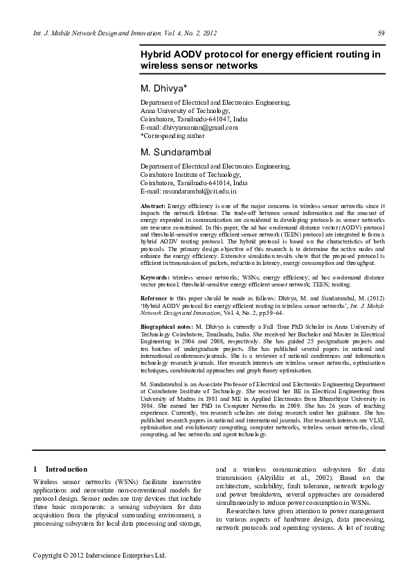 (PDF) Hybrid AODV protocol for energy efficient routing in wireless ...