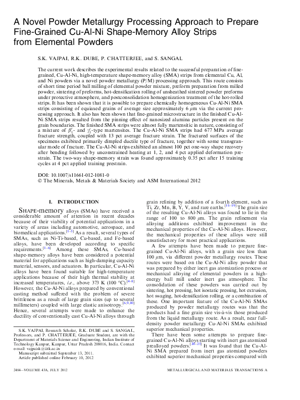 (PDF) A Novel Powder Metallurgy Processing Approach to Prepare Fine ...