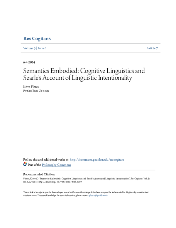 (PDF) Semantics Embodied: Cognitive Science and Searle's Account of ...