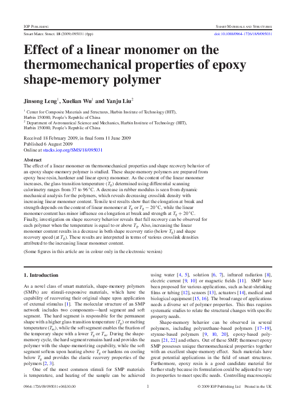 (PDF) Effect of a linear monomer on the thermomechanical properties of ...